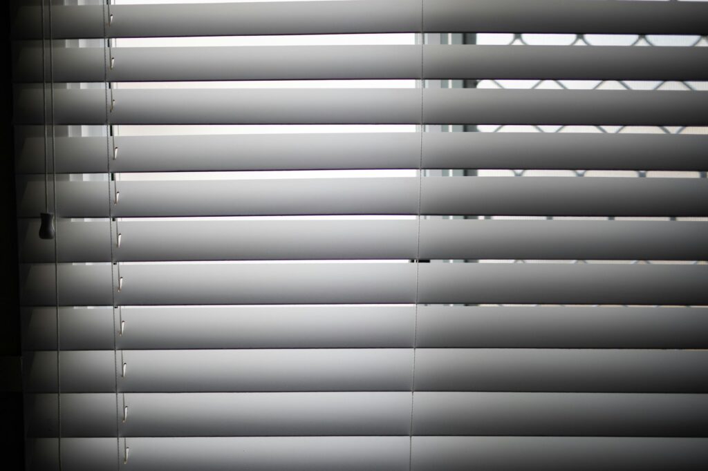 View of timber blinds hanging